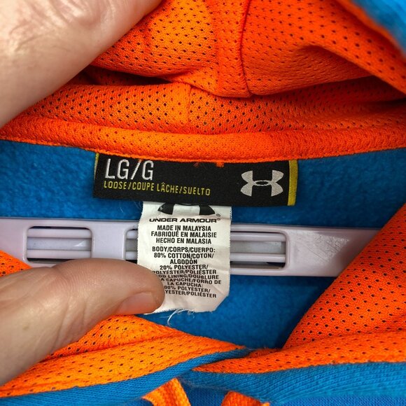 Under Armour Hoodie Sweatshirt mens Large Blue Orange Outdoors Workout Gym Warm - Picture 9 of 12